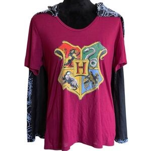 HARRY POTTERS JUNIORS SHIRT WITH REMOVABLE HOODED CLOAK COSTUME SZ LG